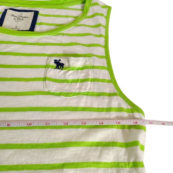 Abercrombie & Fitch Neon Green Striped Tank Top XS Logo Pocket Preppy Y2K Beachy - Picture 4 of 10